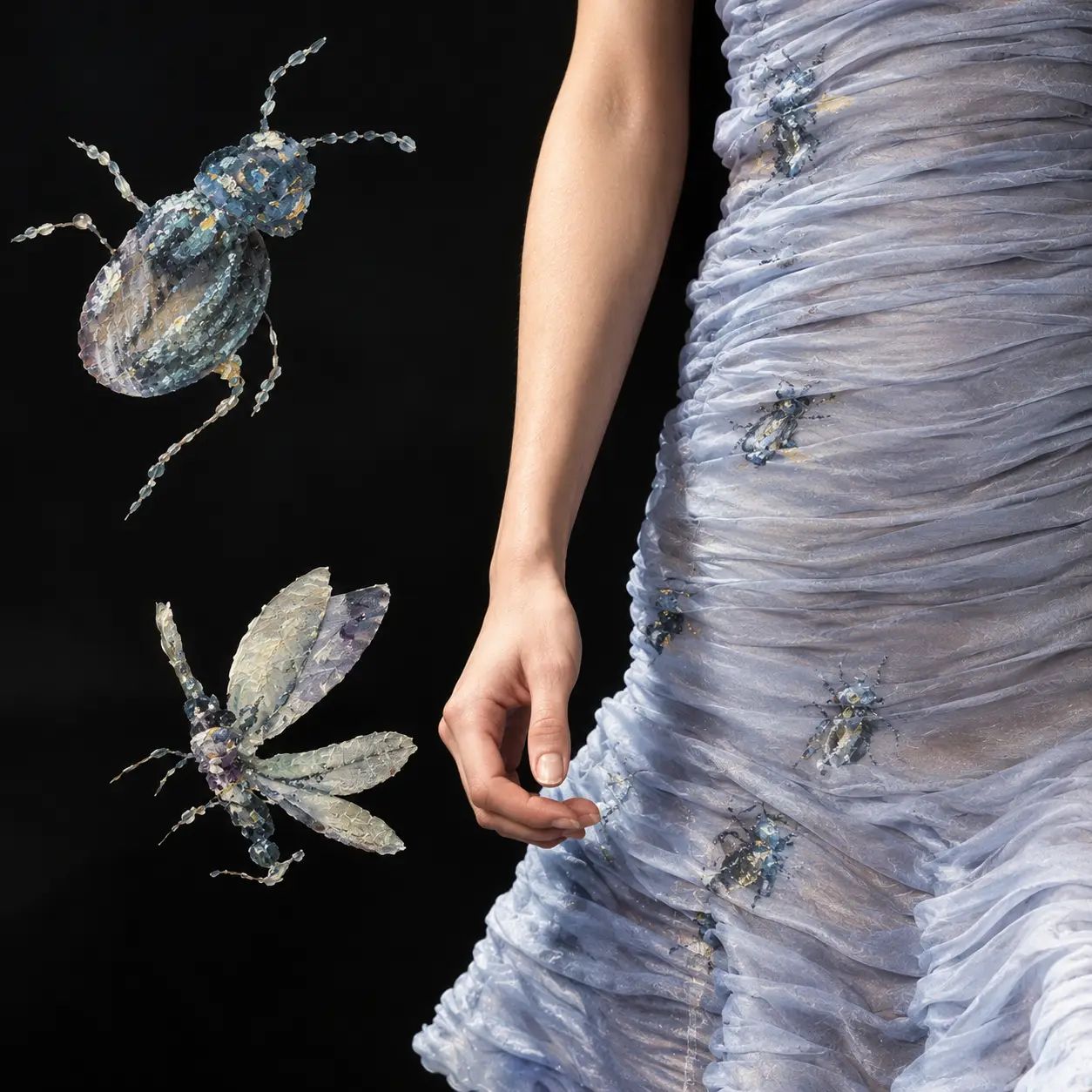 Détail des motifs peints sur la robe