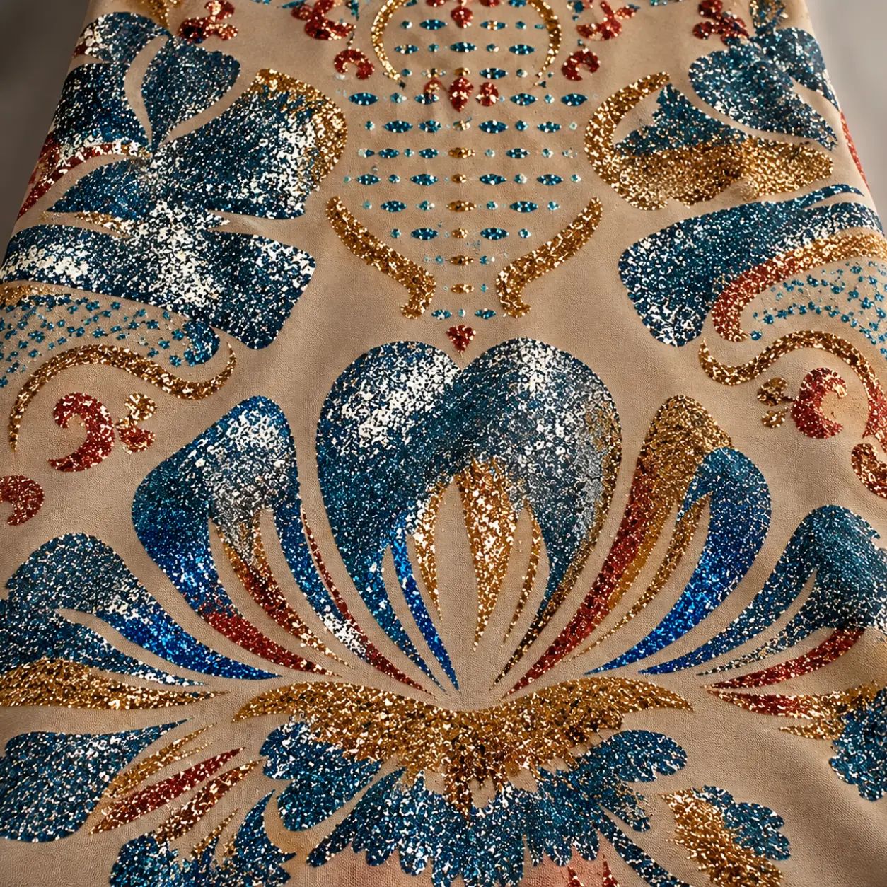Détail du motif peint et brodé, costume Bourgogne