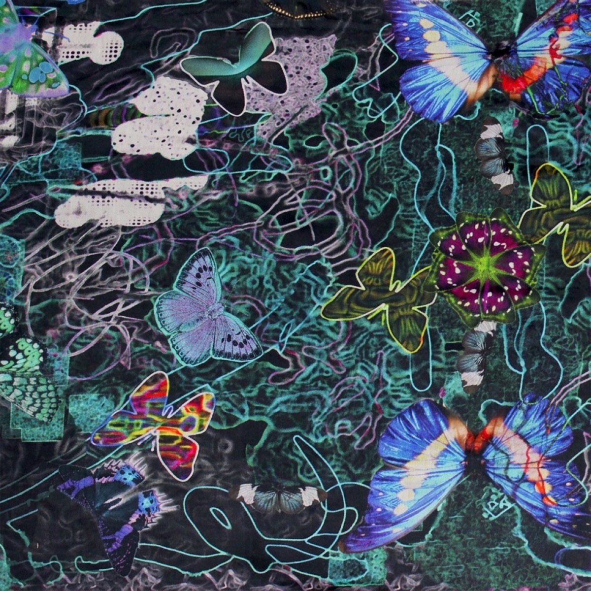 Motif Neon Butterflies : tracés fluorescents continus tirés à l'aiguille